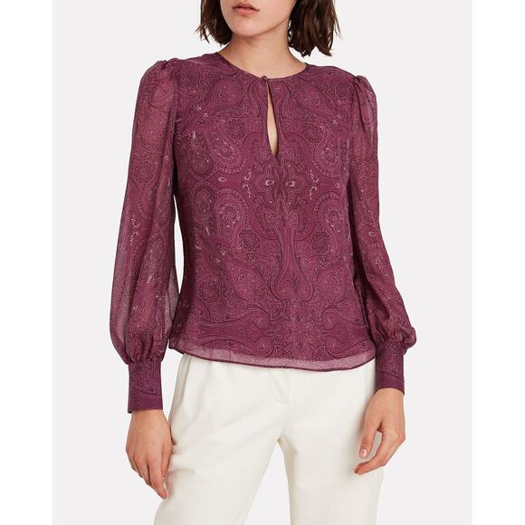 INTERMIX Kiera Silk Paisley Print Blouson Sleeve Keyhole Blouse Top L $228 - Picture 3 of 14